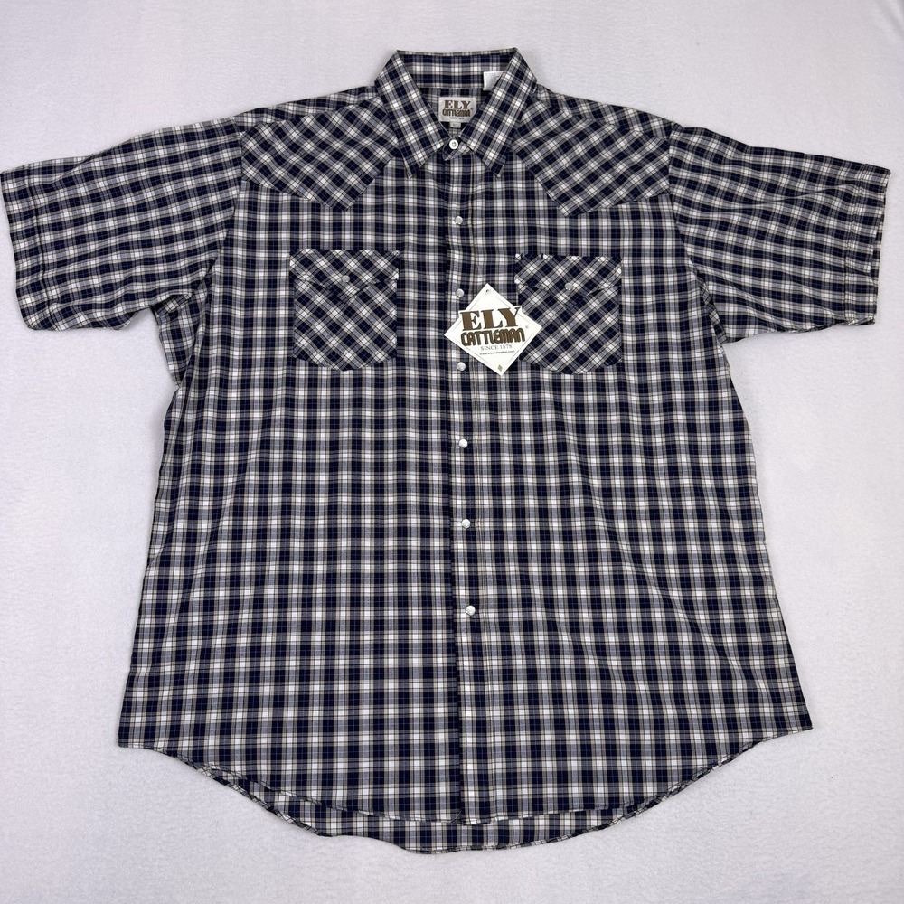 Ely Cattleman Western Shirt Mens XL NWT Short Sleeve Pearl Snap Plaid‎
